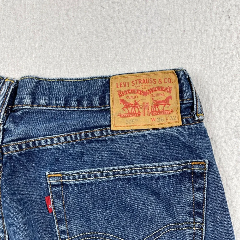 Levis 505 Regular Fit Jeans Mens 36x32 (Fit‎ 34x30) Blue Straight Leg Denim